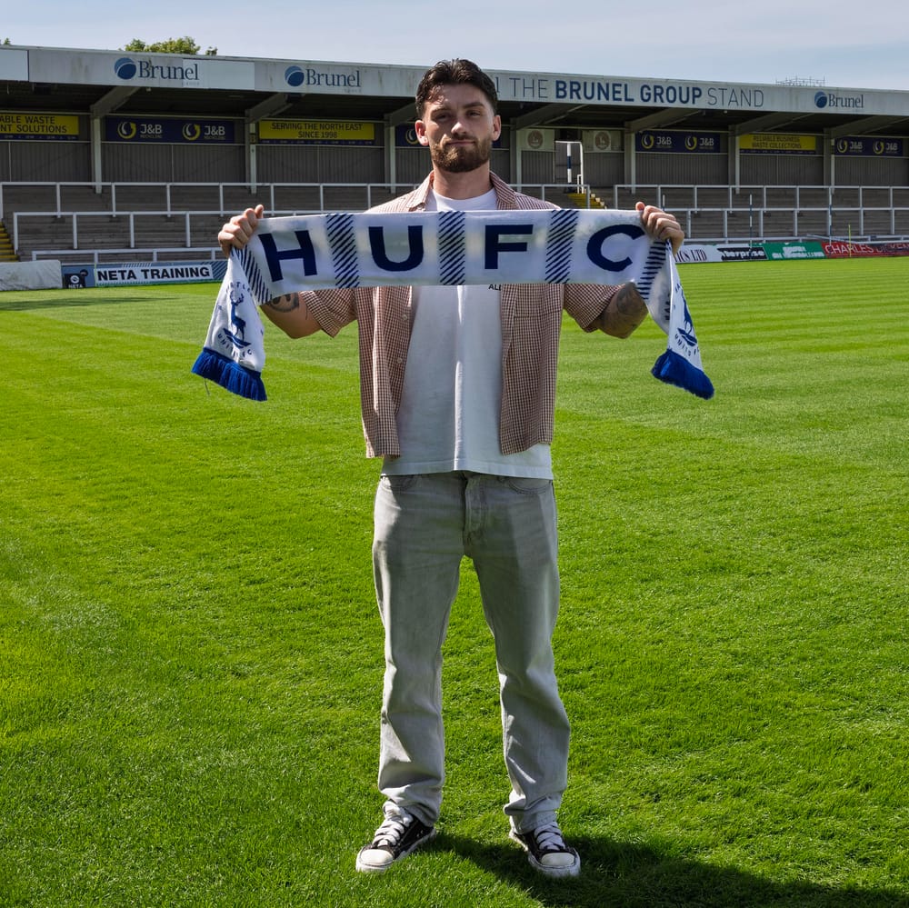 Luke Charman at the Prestige Group Stadium following the agreement of terms on a new contract with Hartlepool United ahead of the 2026/27 season.