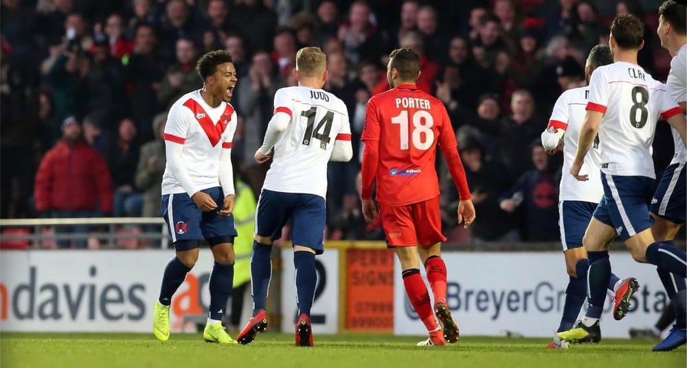Josh Koroma celebrating his Bromley goal