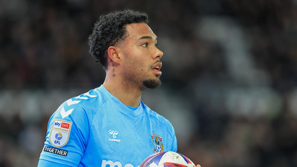 Milan van Ewijk of Coventry City during the EFL Sky Bet Championship match between Derby County and Coventry City at the Pride Park, Derby, England on 11 March 2025.