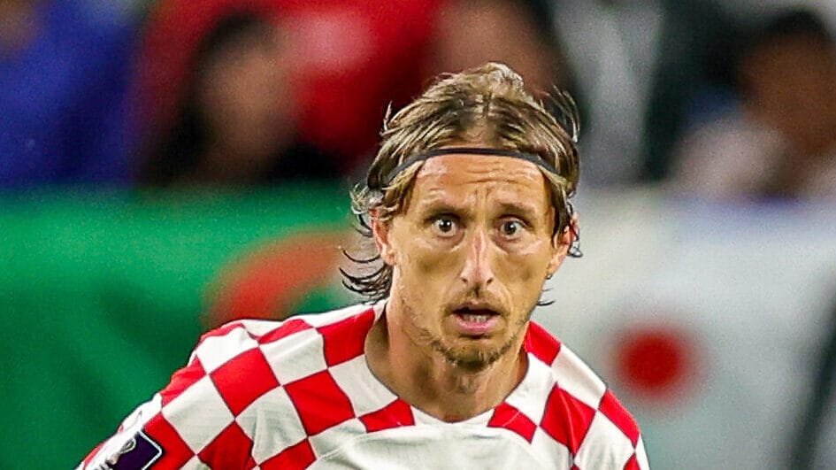 Luka Modric (10) of Croatia during the 2022 FIFA World Cup Round of 16 match between Japan and Croatia at Al-Janoub Stadium, Al-Wakrah, Qatar on 5 December 2022.