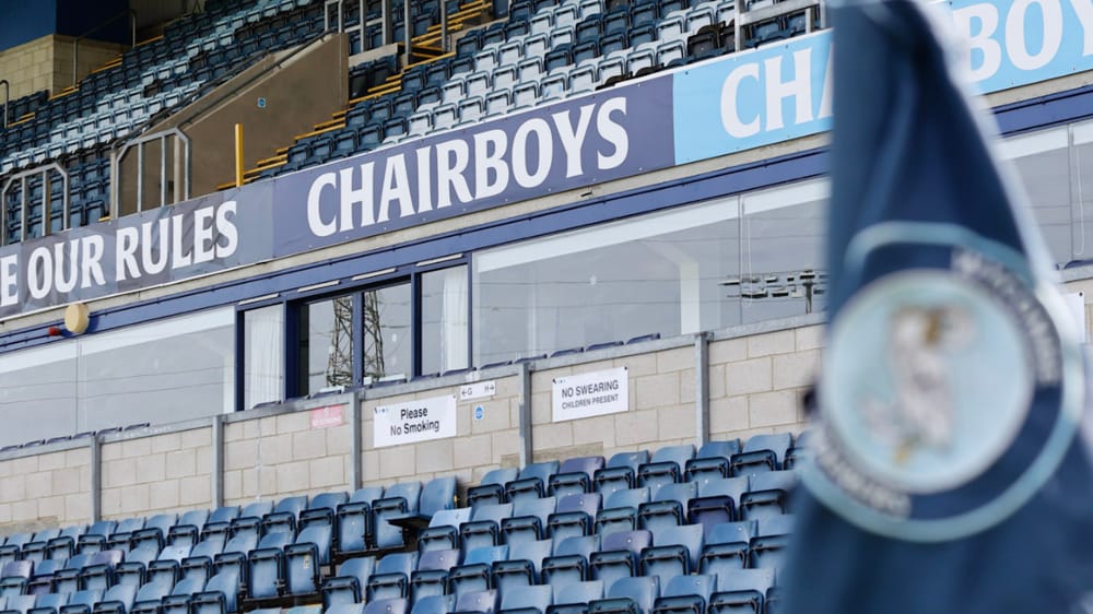 Wycombe Wanderers flag and Frank Adams family stand