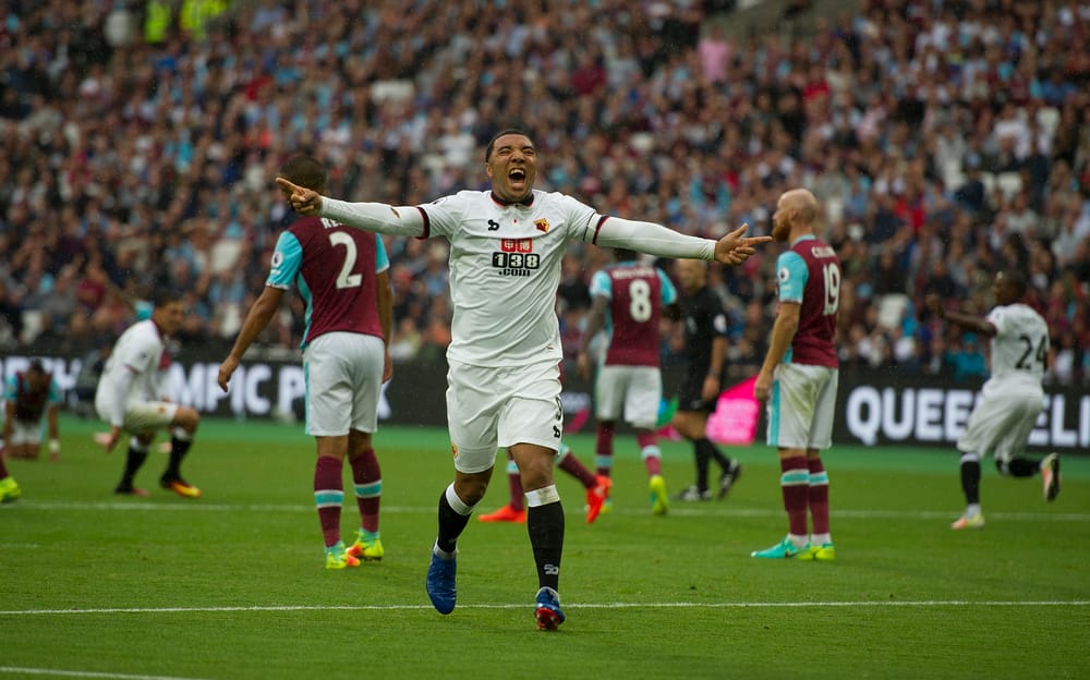 Watford FC Season 2016-17       10/09/2016   Premier Lge
West Ham Utd v Watford 
Pic Alan Cozzi
Watford's Troy Deeney celebrates Jose Holebas goal 2-4