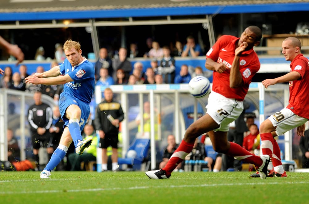 Birmingham City v Barnsley at St Andrews in the npower championship with Chris Burke shoots and scores his equalizer