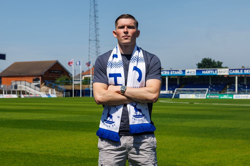 Will Harris at Victoria Park following his arrival at Hartlepool United. 