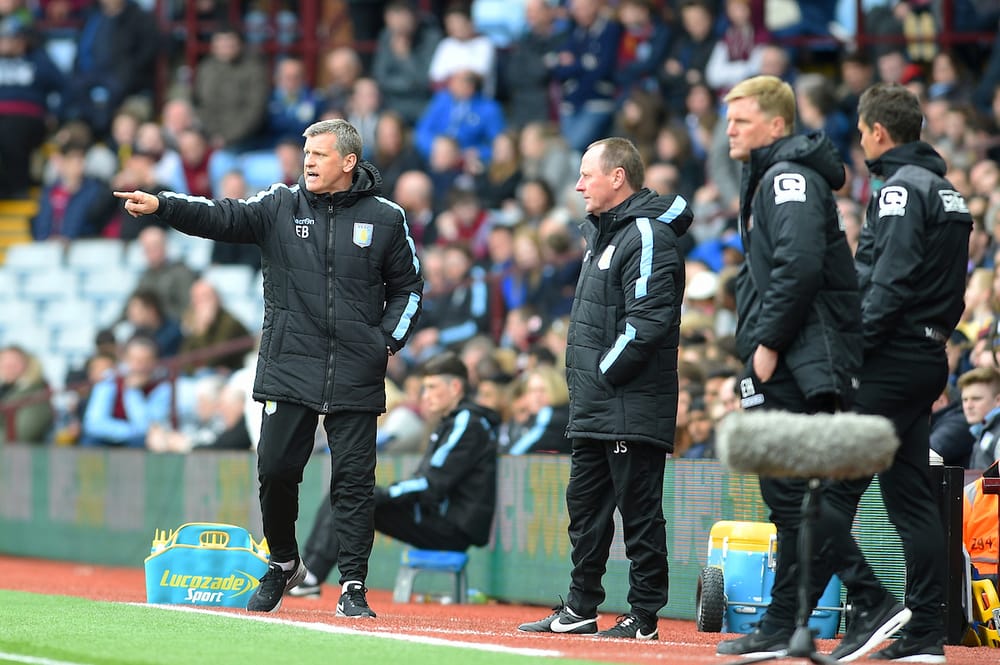 Aston Villa Caretaker Manager Eric Black gives his players instructions during the Barclays Premier League match between Aston Villa and Bournemouth at Villa Park, Birmingham, England on 9 April 2016. Photo by Jon Hobley.