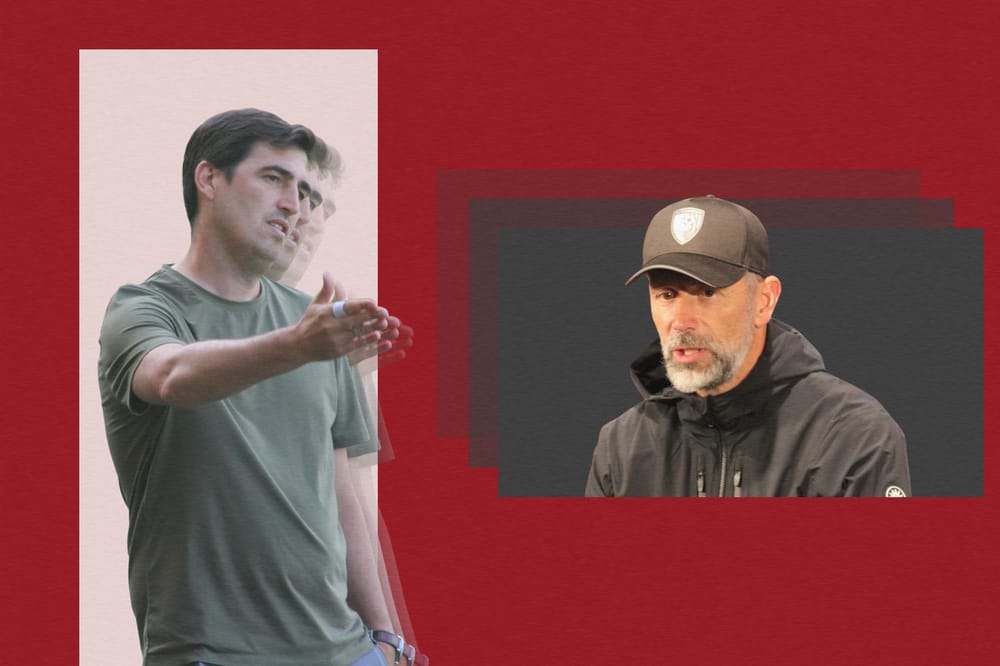A graphic showing Andoni Iraola and Marco Rose