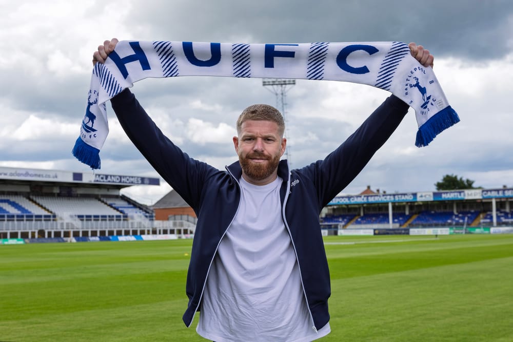 Adam Clayton at Victoria Park following his appointment as Assistant First Team Head Coach at Hartlepool United.