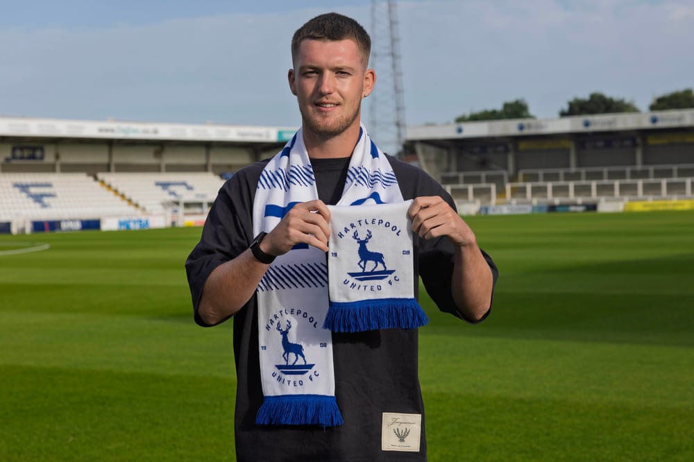 Charlie Penman at Victoria Park after agreeing a one-year contract with Hartlepool United.