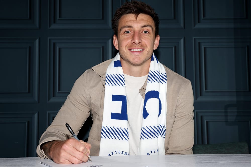 Jordan Hugill at Victoria Park following his return to Hartlepool United as Lee Clark's first signing ahead of the 2026/27 season.
