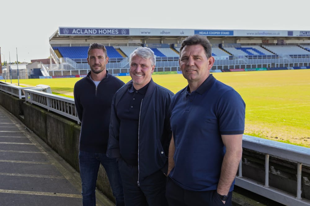 Lee Clark, Chris Beech and Gary Liddle at the Prestige Group Stadium following their appointments within Hartlepool United’s First Team football structure ahead of the new season. (Photo: Mark Fletcher | MI News)
