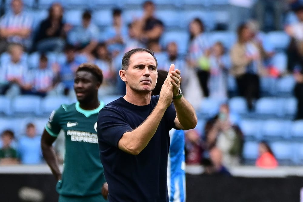 An angry looking Coventry City manager Frank Lampard applauds the fans during the Premier League match between Coventry City and Brighton and Hove Albion at the Coventry Building Society Arena, Coventry, UK on 13 September 2026.