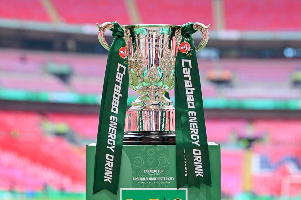 Carabao Cup trophy ahead of the EFL Cup match between Arsenal and Manchester City at Wembley Stadium, London, UK on 22 March 2026.