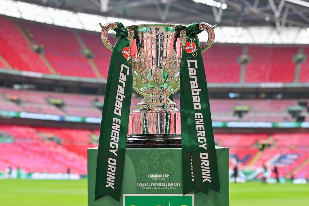 Carabao Cup trophy ahead of the EFL Cup match between Arsenal and Manchester City at Wembley Stadium, London, UK on 22 March 2026.