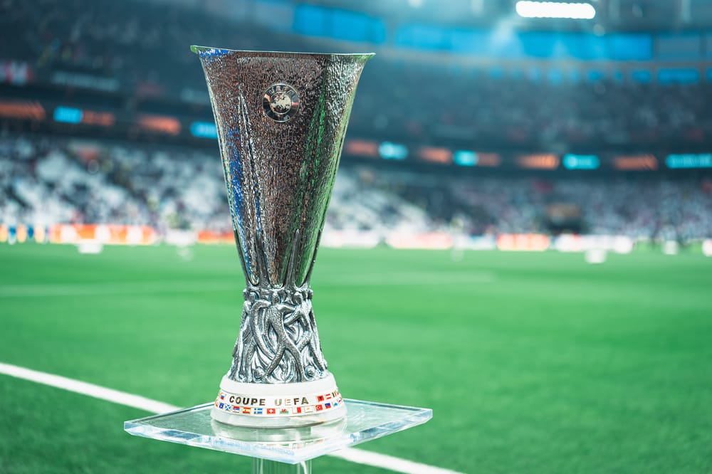 The UEFA Europa League trophy is displayed on the pitch prior to the UEFA Europa League, Final football match between SC Freiburg and Aston Villa FC on 20 May 2026 at Tüpras stadium in Istanbul, Türkiye - Photo Alexandre Martins / ProSportsImages / DPPI