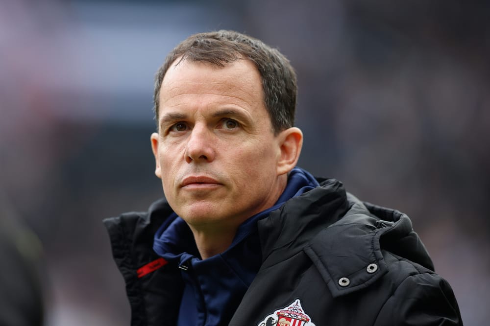 Regis Le Bris Manager of Sunderland at kick off during the Premier League match between Newcastle United and Sunderland at St. James's Park, Newcastle, UK on 22 March 2026.