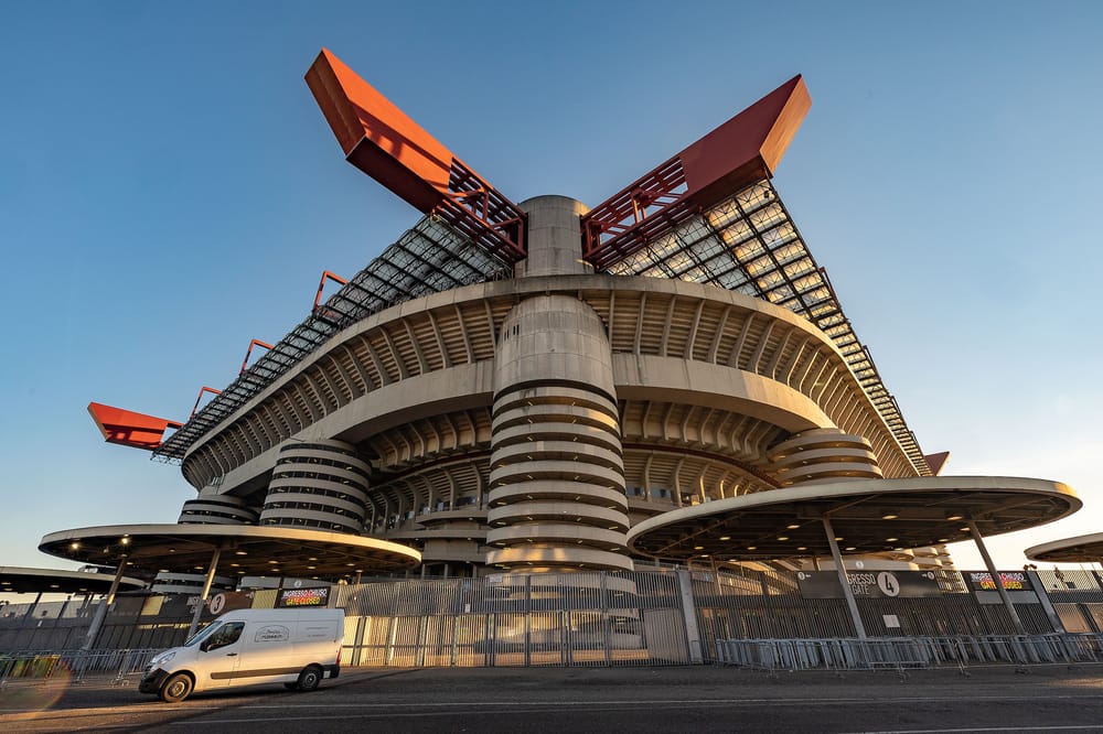 General stadium view outside the San Siro Stadium before the Champions League match between AC Milan and Liverpool at San Siro Stadium, San Siro, Italy on 7 December 2021.