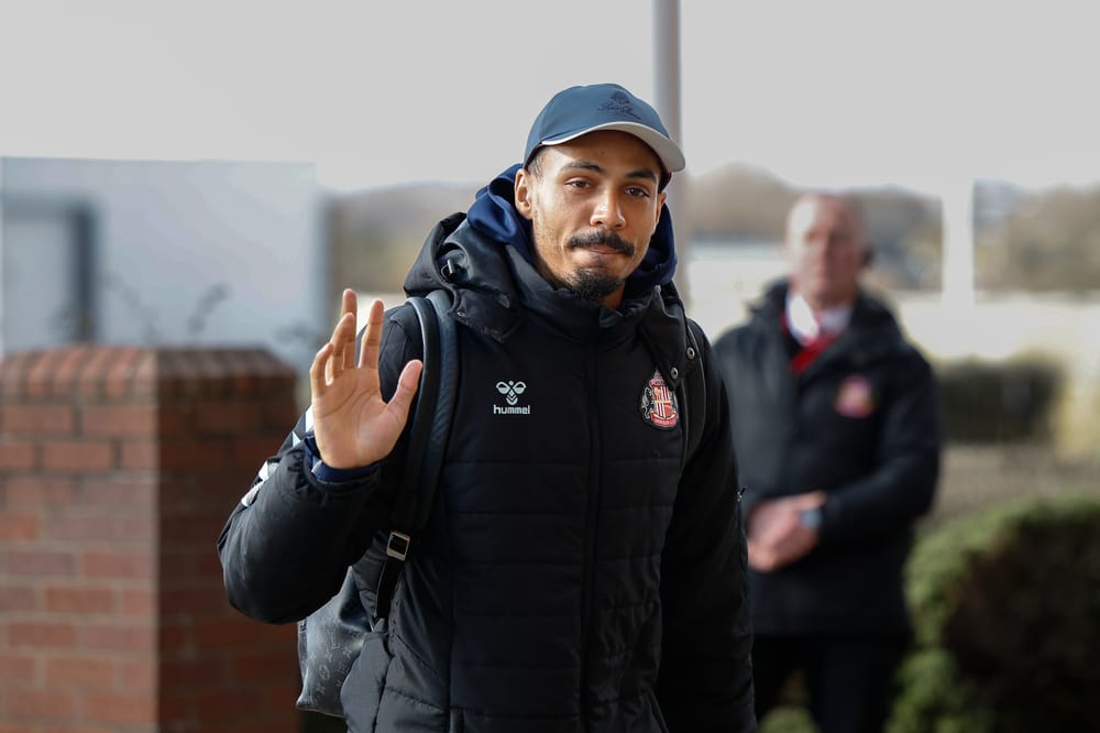 Wilson Isidor of Sunderland arrives for todays game during the Premier League match between Sunderland and Brighton and Hove Albion at the Stadium Of Light, Sunderland, UK on 14 March 2026.