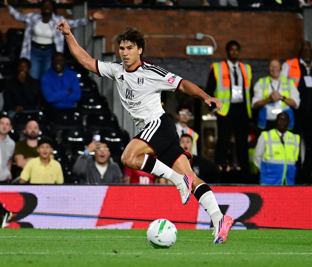 GOAL Fulham Forward Gonzalo Garcia (7) scores a goal from open play 3-0 during the EFL Cup match between Fulham and AFC Wimbledon at Craven Cottage, London, UK on 27 August 2026.